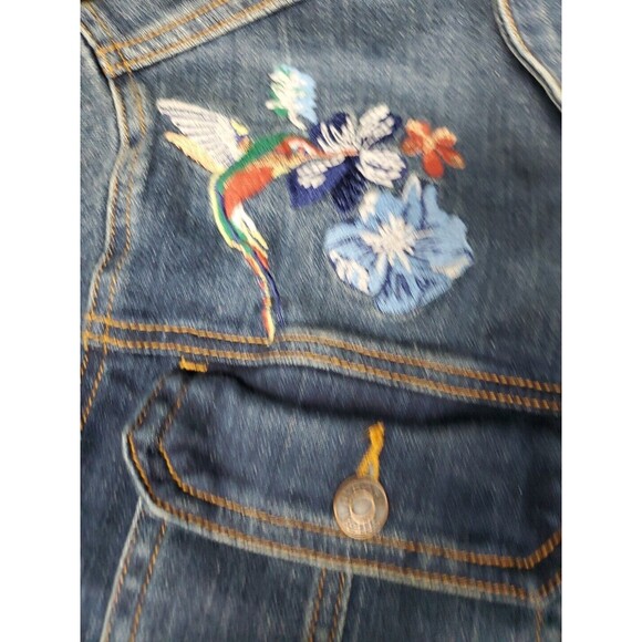 Hidden Jeans Jacket Embroidered Hummingbird Cropped Denim Large Boho - Anthro ✅ - Picture 6 of 9